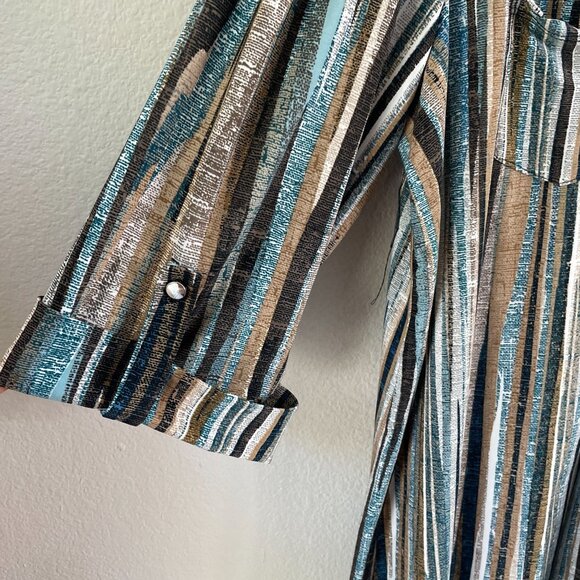 Cocomo Womens Plus 2X Striped Shirt Stretch Tunic Top Roll Tab Sleeve V Neck - Picture 7 of 9